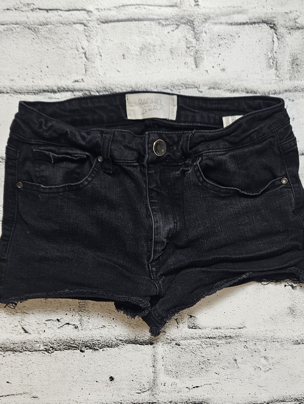 Rachel Roy Denim Black Cutoff Shorts Size 27 Raw Hem Low Rise - Picture 2 of 10